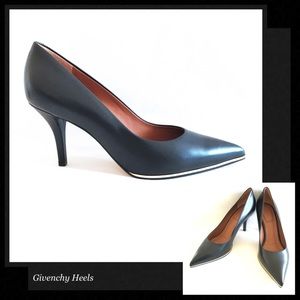 GIVENCHY Black Leather Gold Trim High Heel Pumps